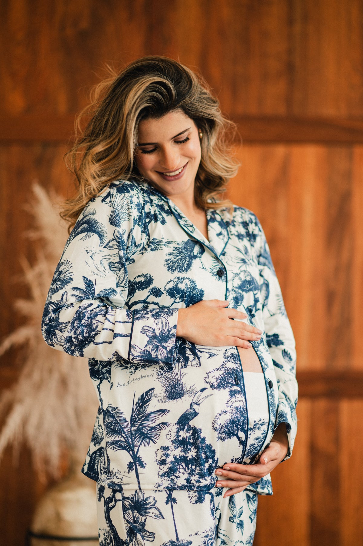 Selva Africana Azul - Camisa Manga Larga y Pantalon Maternidad READY TO SHIP