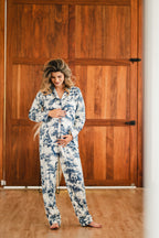 Selva Africana Azul - Camisa Manga Larga y Pantalon Maternidad READY TO SHIP
